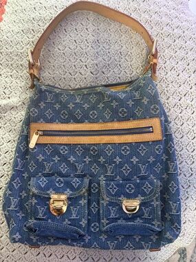 Louis Vuitton Denim Monogram Shoulder Bag in Blue with Tan Trim